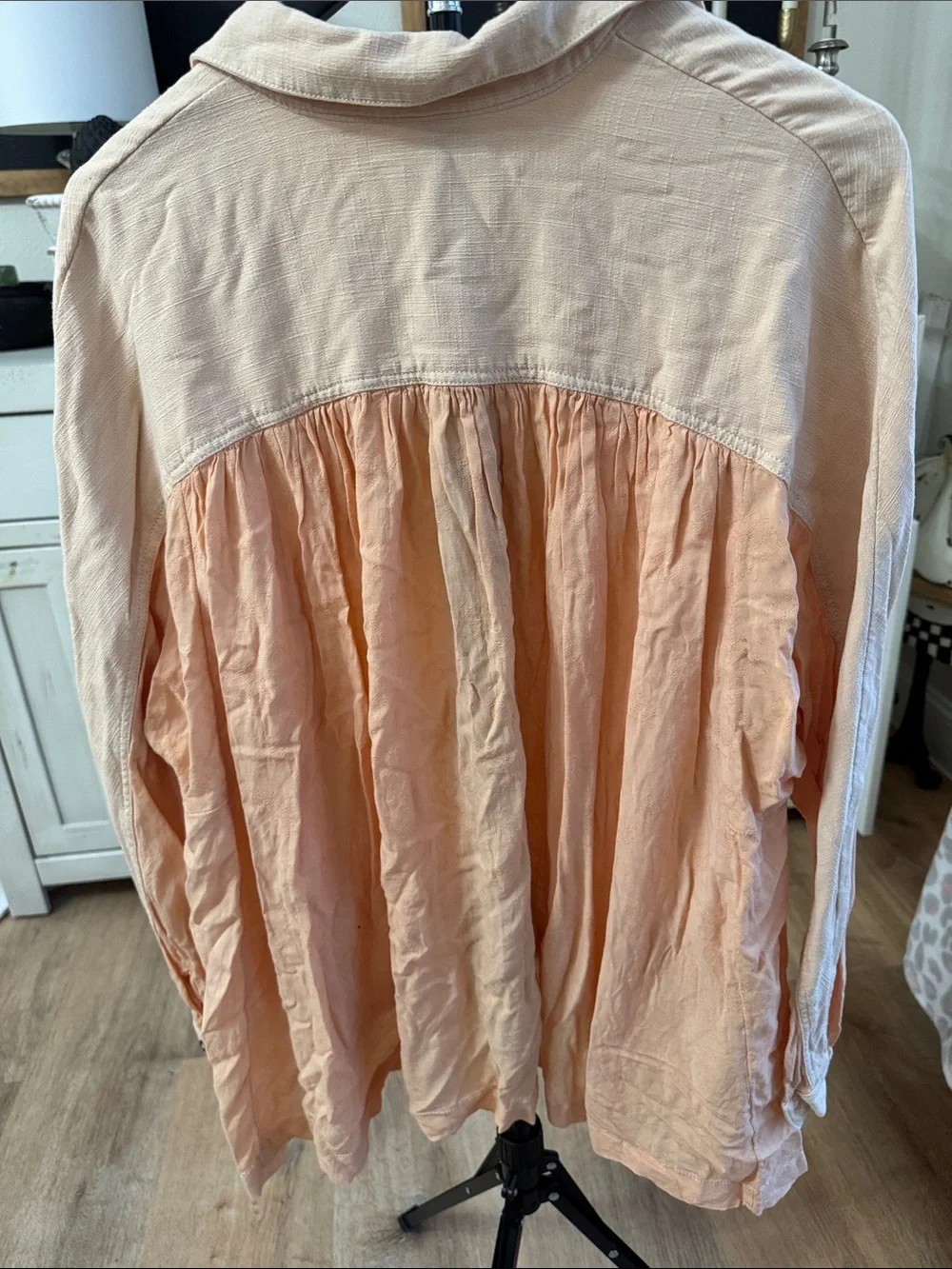 #842 FREE PEOPLE Peach 2-Tone Half Button Boho Flowy Oversized Blouse w Pockets